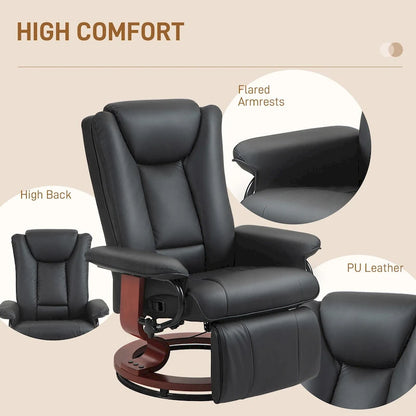 Fauteuil inclinable pivotant HOMCOM, fauteuil inclinable en cuir PU pour salon, canapé inclinable moderne avec repose-pieds