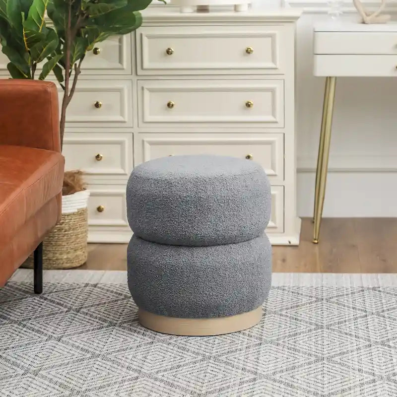 Tabouret ottoman rond rembourré Adeco Teddy