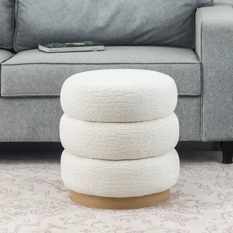 Tabouret ottoman rond rembourré Adeco Teddy