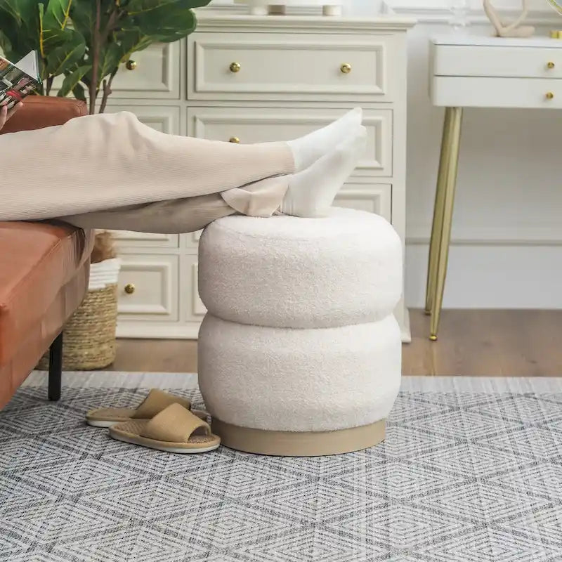 Tabouret ottoman rond rembourré Adeco Teddy