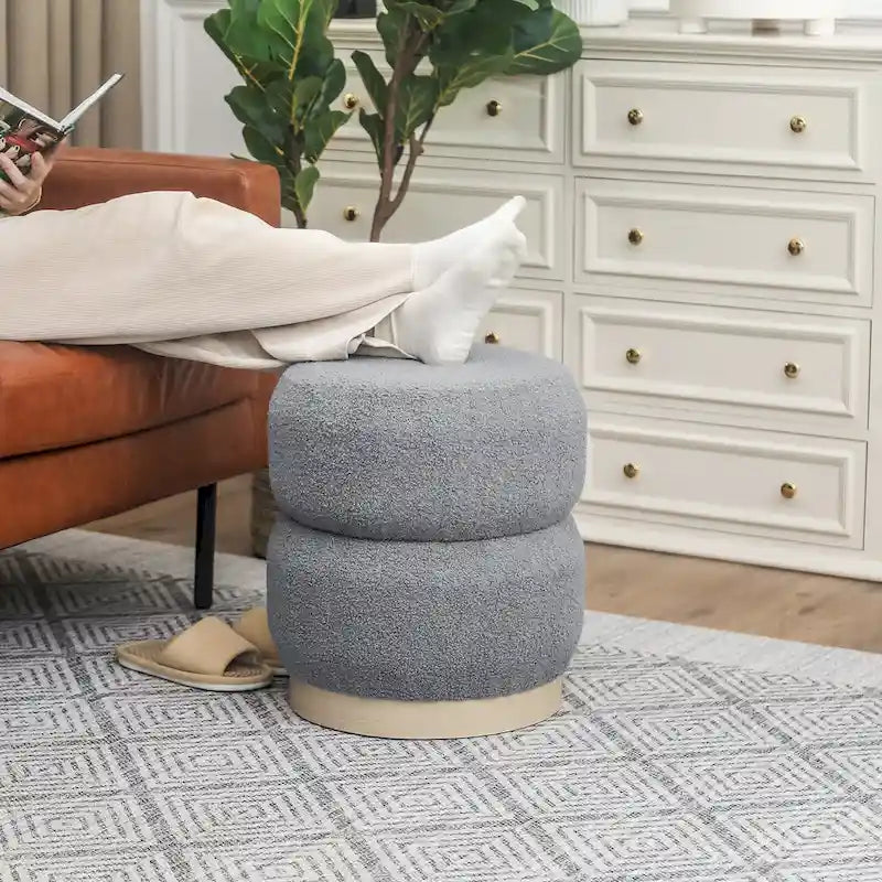 Tabouret ottoman rond rembourré Adeco Teddy
