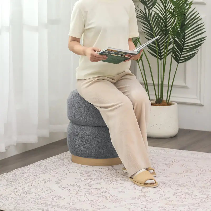Tabouret ottoman rond rembourré Adeco Teddy
