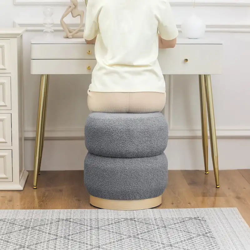 Tabouret ottoman rond rembourré Adeco Teddy