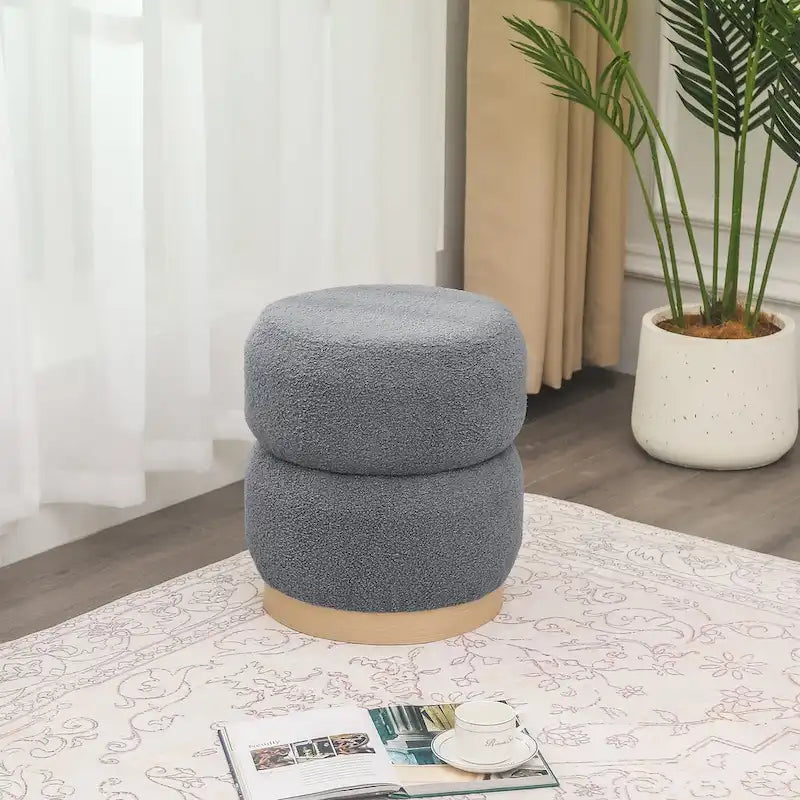 Tabouret ottoman rond rembourré Adeco Teddy