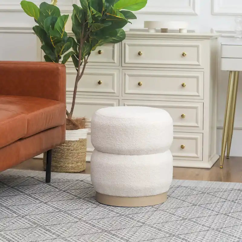 Tabouret ottoman rond rembourré Adeco Teddy