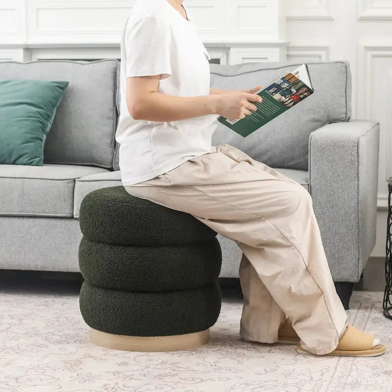 Tabouret ottoman rond rembourré Adeco Teddy