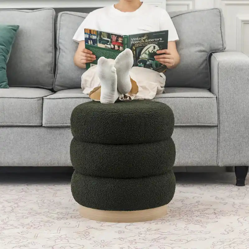 Tabouret ottoman rond rembourré Adeco Teddy