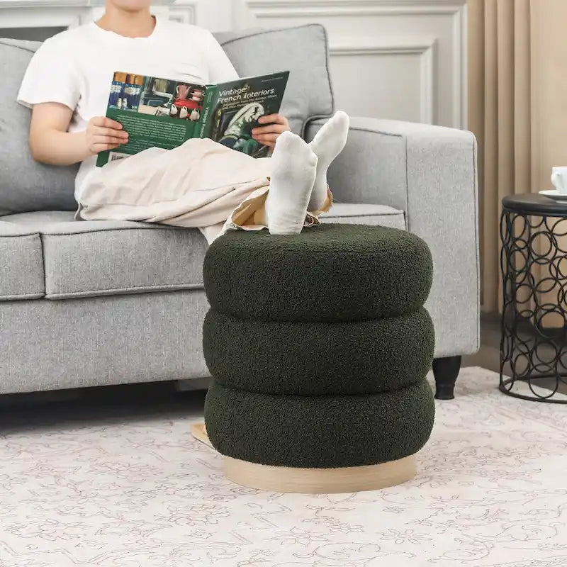 Tabouret ottoman rond rembourré Adeco Teddy