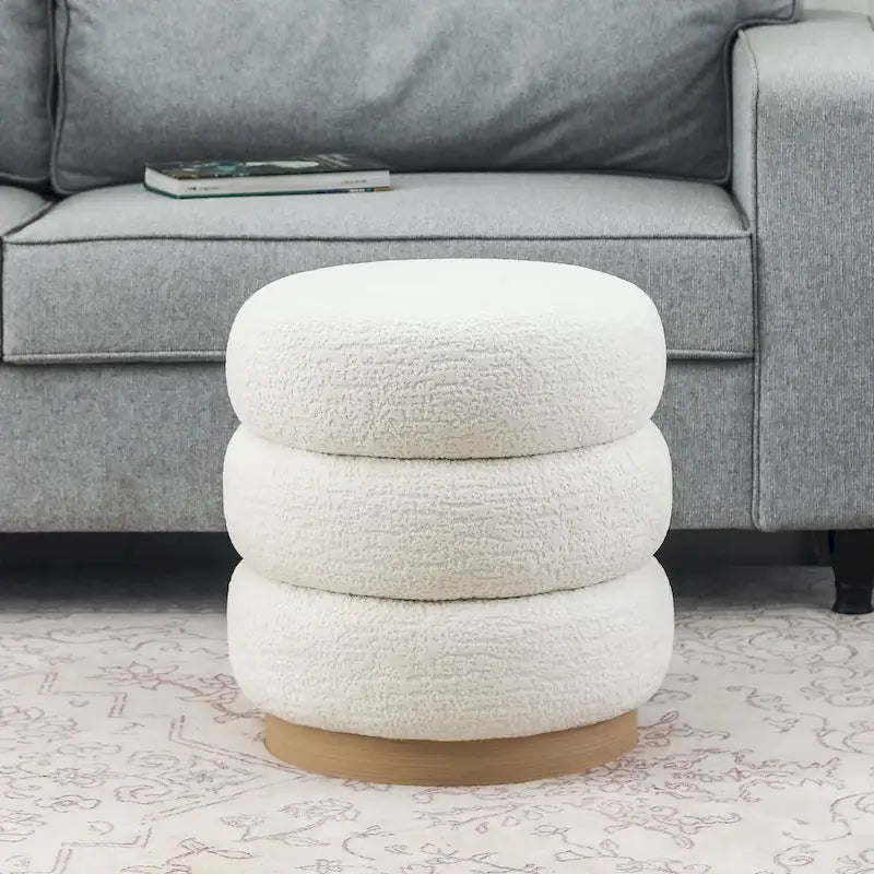 Tabouret ottoman rond rembourré Adeco Teddy