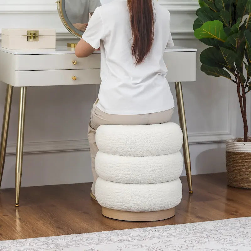Tabouret ottoman rond rembourré Adeco Teddy