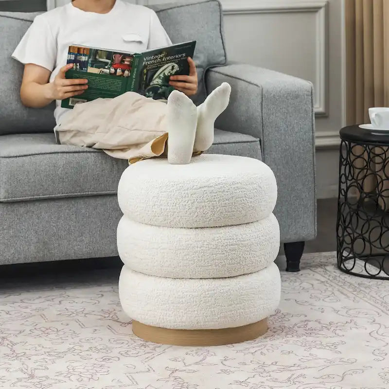 Tabouret ottoman rond rembourré Adeco Teddy