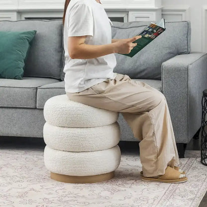 Tabouret ottoman rond rembourré Adeco Teddy