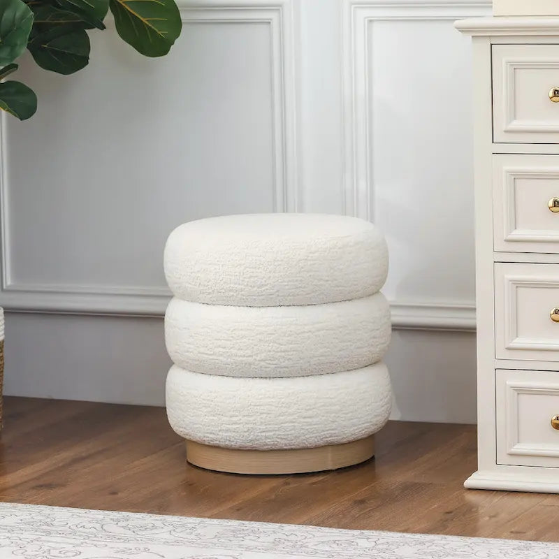 Tabouret ottoman rond rembourré Adeco Teddy