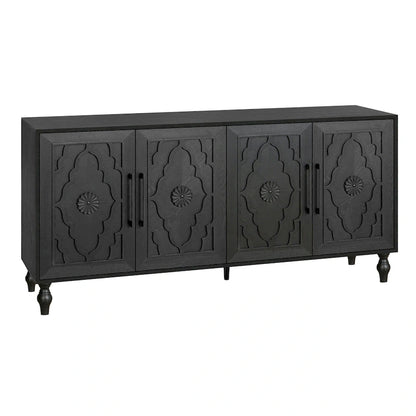 Grand meuble de rangement avec porte à motif floral sculpté et poignée en métal