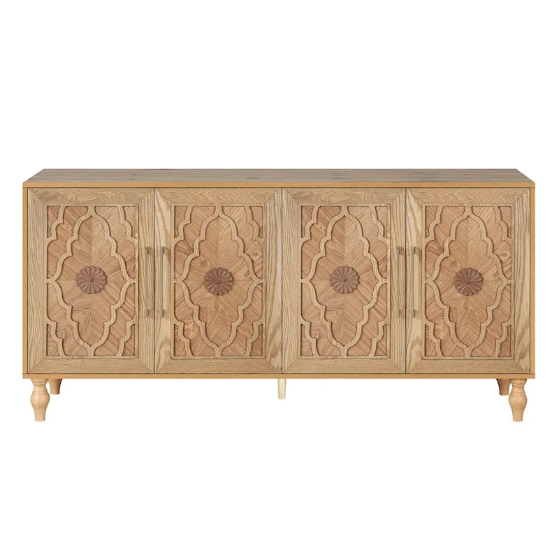 Grand meuble de rangement avec porte à motif floral sculpté et poignée en métal