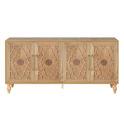 Grand meuble de rangement avec porte à motif floral sculpté et poignée en métal