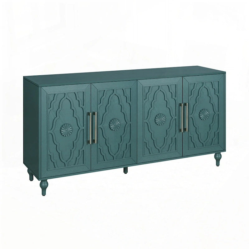 Grand meuble de rangement avec porte à motif floral sculpté et poignée en métal