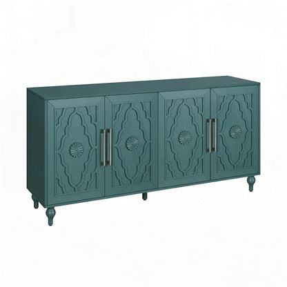 Grand meuble de rangement avec porte à motif floral sculpté et poignée en métal