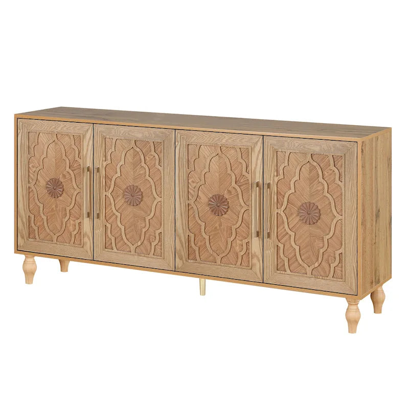 Grand meuble de rangement avec porte à motif floral sculpté et poignée en métal