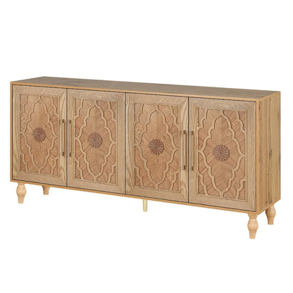 Grand meuble de rangement avec porte à motif floral sculpté et poignée en métal