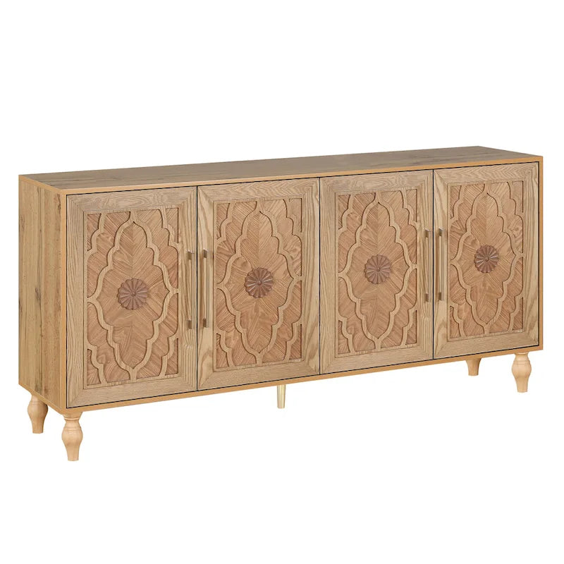 Grand meuble de rangement avec porte à motif floral sculpté et poignée en métal
