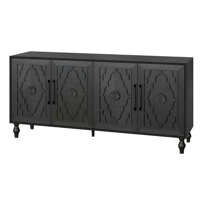Grand meuble de rangement avec porte à motif floral sculpté et poignée en métal