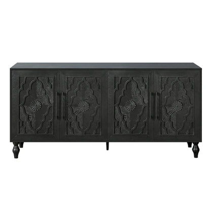 Grand meuble de rangement avec porte à motif floral sculpté et poignée en métal