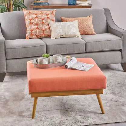 Pouf carré corail style Mid-Century avec pieds en hévéa par Christopher Knight Home