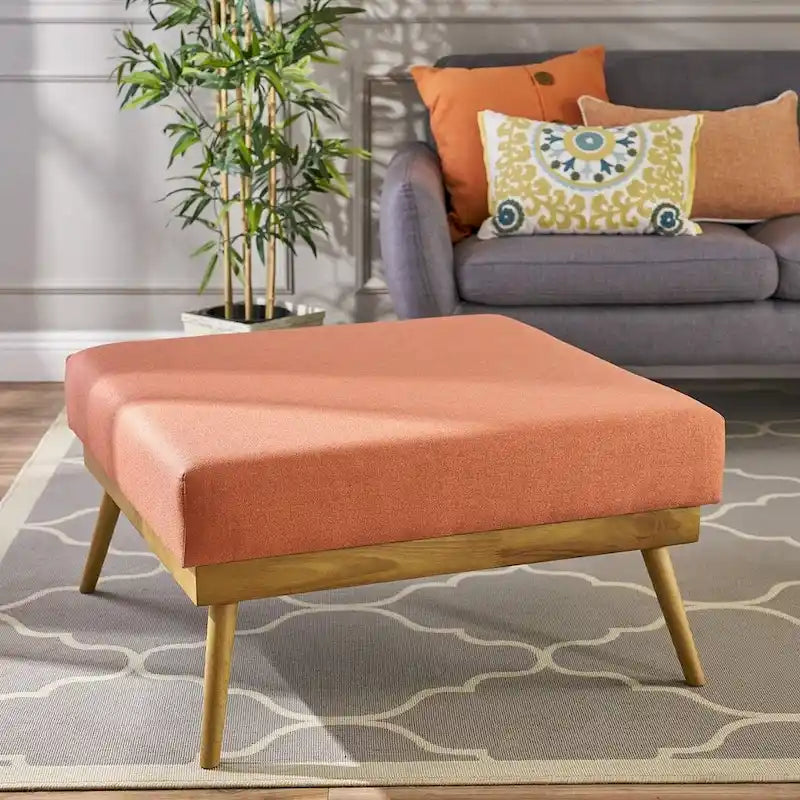 Pouf carré corail style Mid-Century avec pieds en hévéa par Christopher Knight Home
