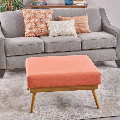 Pouf carré corail style Mid-Century avec pieds en hévéa par Christopher Knight Home