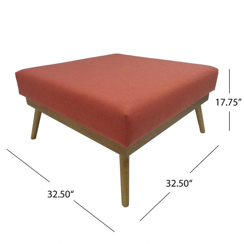 Pouf carré corail style Mid-Century avec pieds en hévéa par Christopher Knight Home