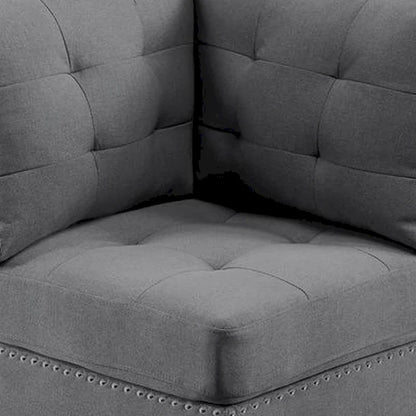 Fauteuil d'angle modulaire Lemy 32 pouces, revêtement gris capitonné, bois massif
