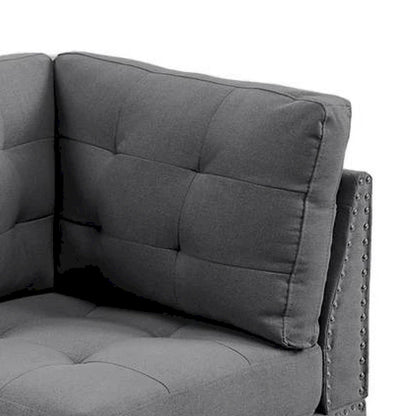 Fauteuil d'angle modulaire Lemy 32 pouces, revêtement gris capitonné, bois massif