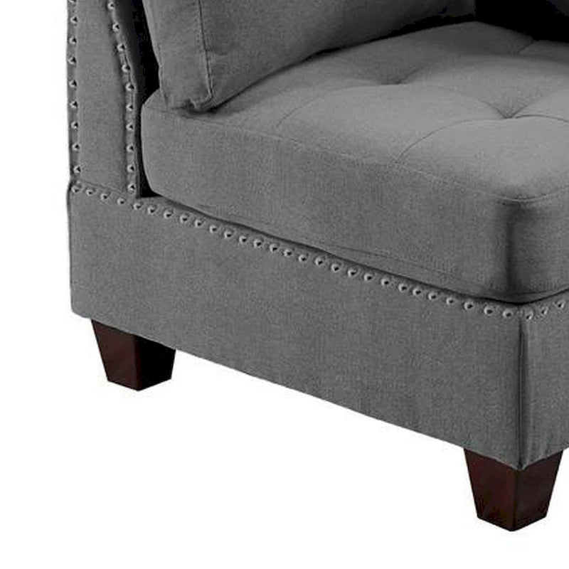 Fauteuil d'angle modulaire Lemy 32 pouces, revêtement gris capitonné, bois massif
