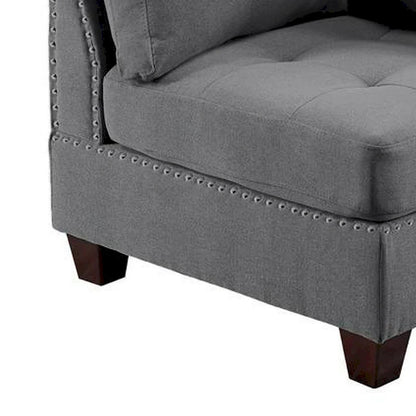 Fauteuil d'angle modulaire Lemy 32 pouces, revêtement gris capitonné, bois massif
