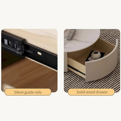 Table basse ronde moderne, plateau en pierre, bois naturel - 50 x 31,5