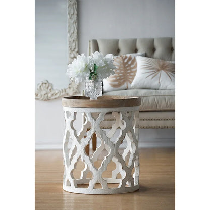 23 Grande table d'appoint blanche vieillie