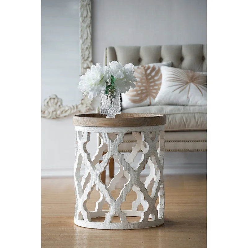 23 Grande table d'appoint blanche vieillie