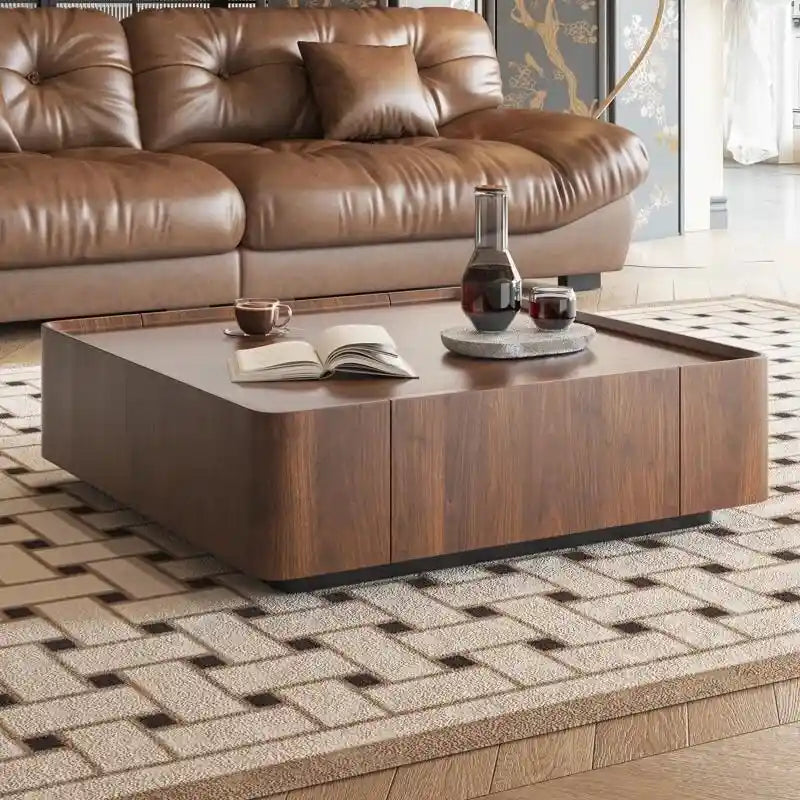 Table basse industrielle en noyer avec tiroirs dissimulés - 39,37 x 39,37 x 12,6
