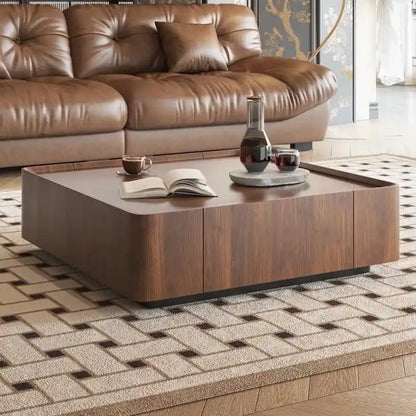 Table basse industrielle en noyer avec tiroirs dissimulés - 39,37 x 39,37 x 12,6