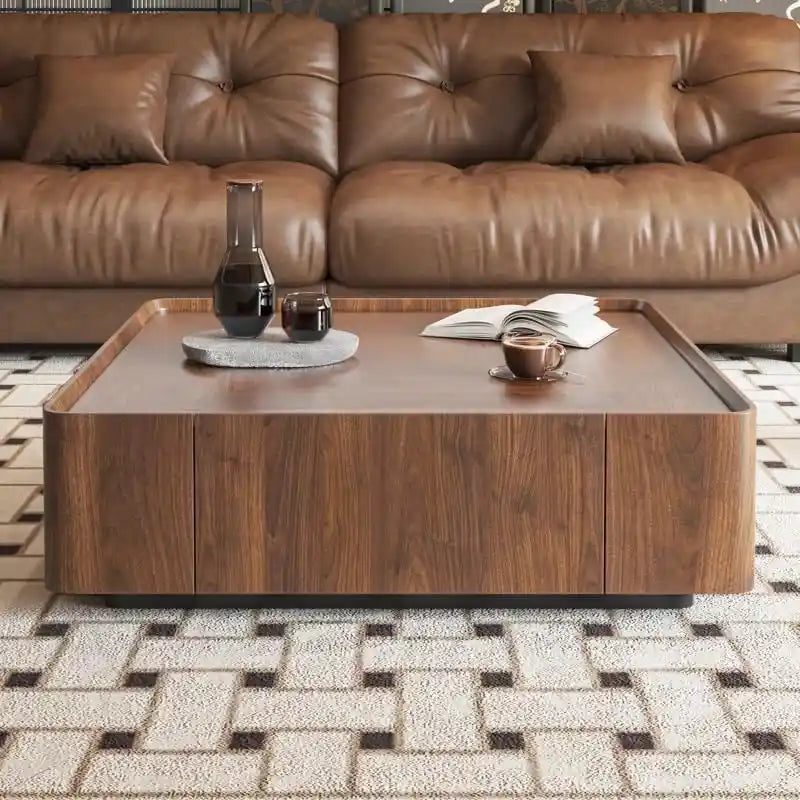 Table basse industrielle en noyer avec tiroirs dissimulés - 39,37 x 39,37 x 12,6