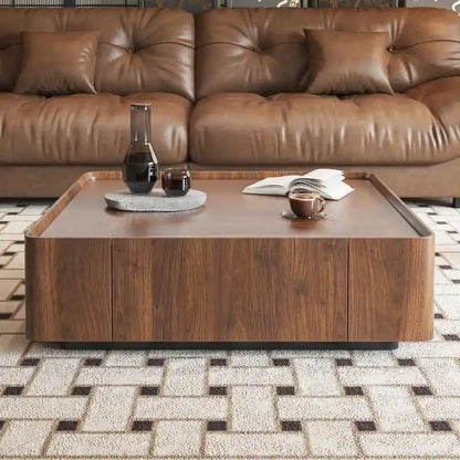 Table basse industrielle en noyer avec tiroirs dissimulés - 39,37 x 39,37 x 12,6