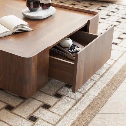 Table basse industrielle en noyer avec tiroirs dissimulés - 39,37 x 39,37 x 12,6