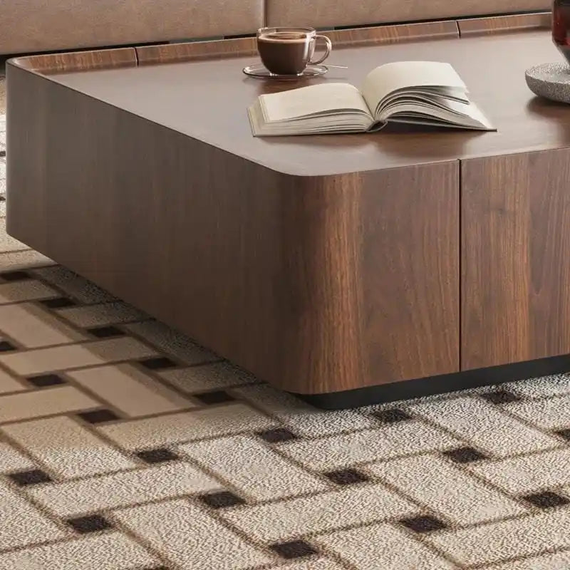 Table basse industrielle en noyer avec tiroirs dissimulés - 39,37 x 39,37 x 12,6