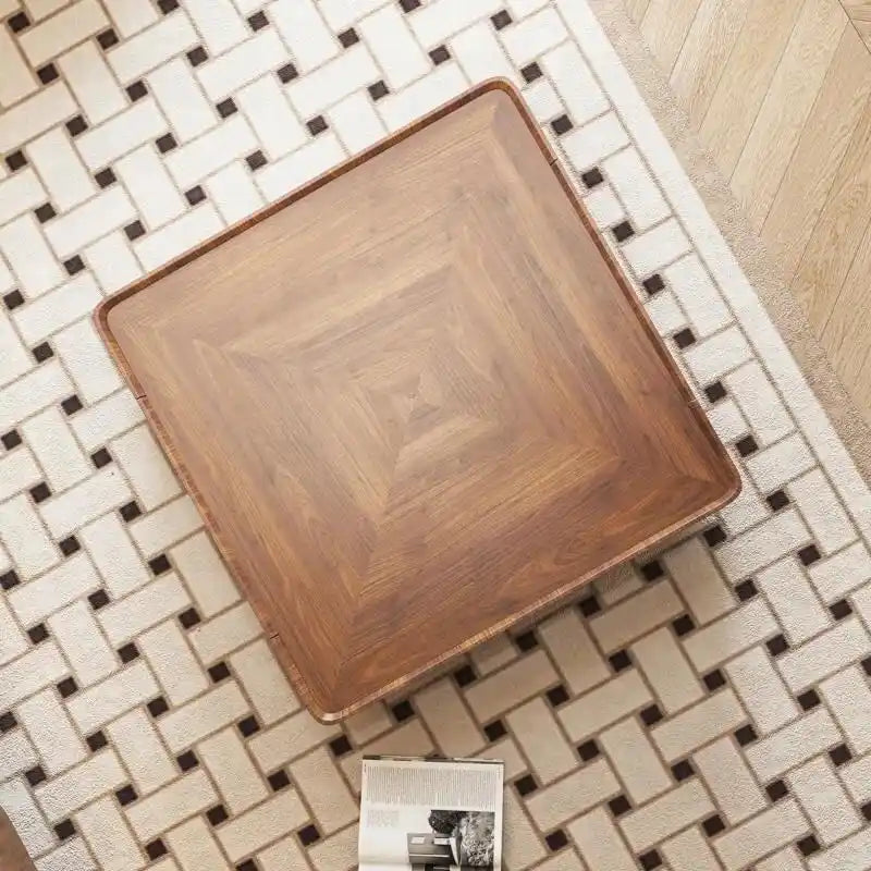 Table basse industrielle en noyer avec tiroirs dissimulés - 39,37 x 39,37 x 12,6