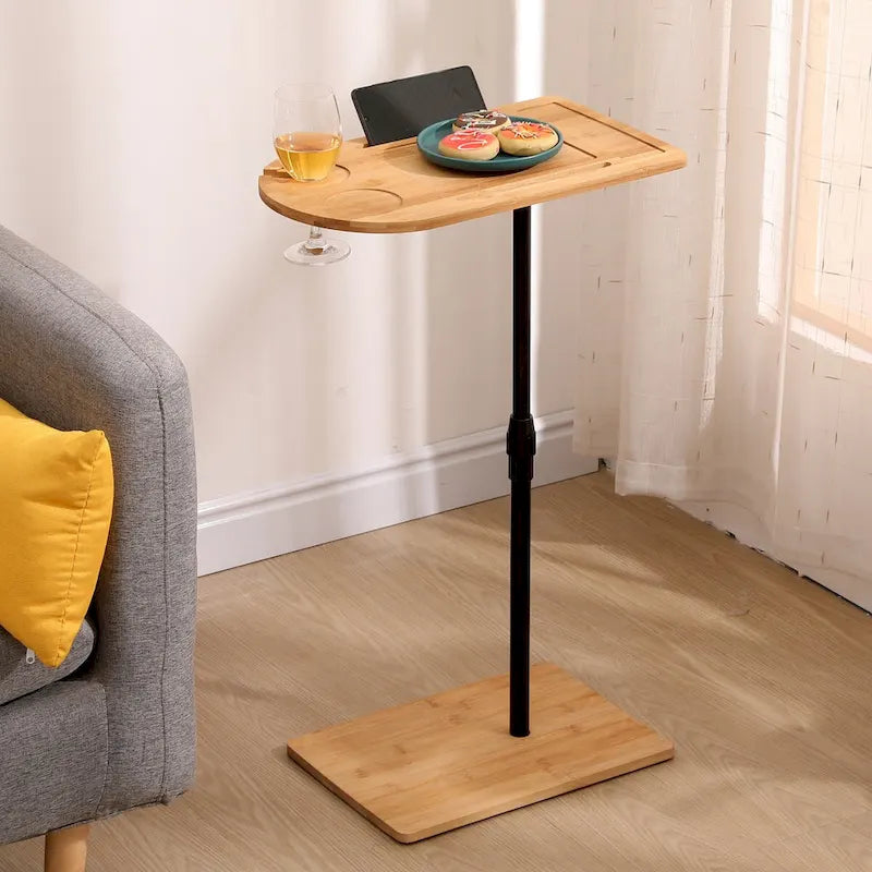 Tray Table Height Adjustable Side Table for Sofa C-shaped Oval End Tables with Slots for Living Room (Oval + Rectangle)