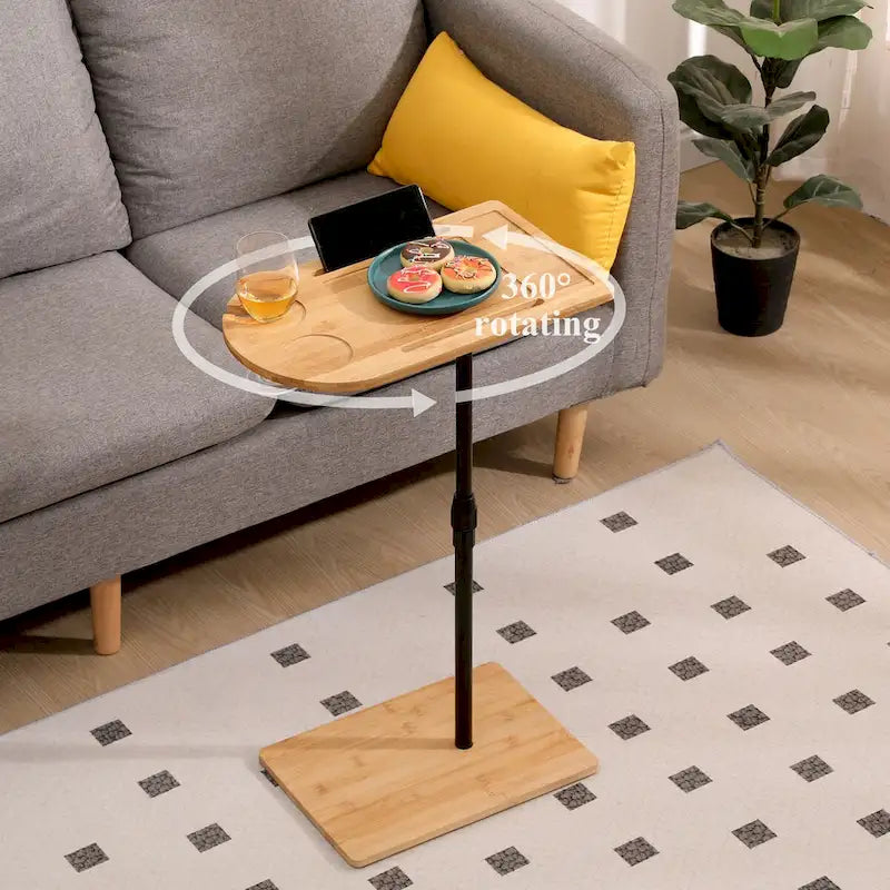 Table d'appoint réglable en hauteur pour canapé, table de chevet ovale en forme de C avec fentes pour salon (ovale + rectangulaire)
