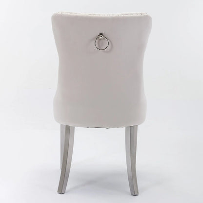 Chaise de salle à manger contemporaine haut de gamme en bois massif capitonné, revêtue de velours et dotée de pieds en acier inoxydable chromé, lot de 2