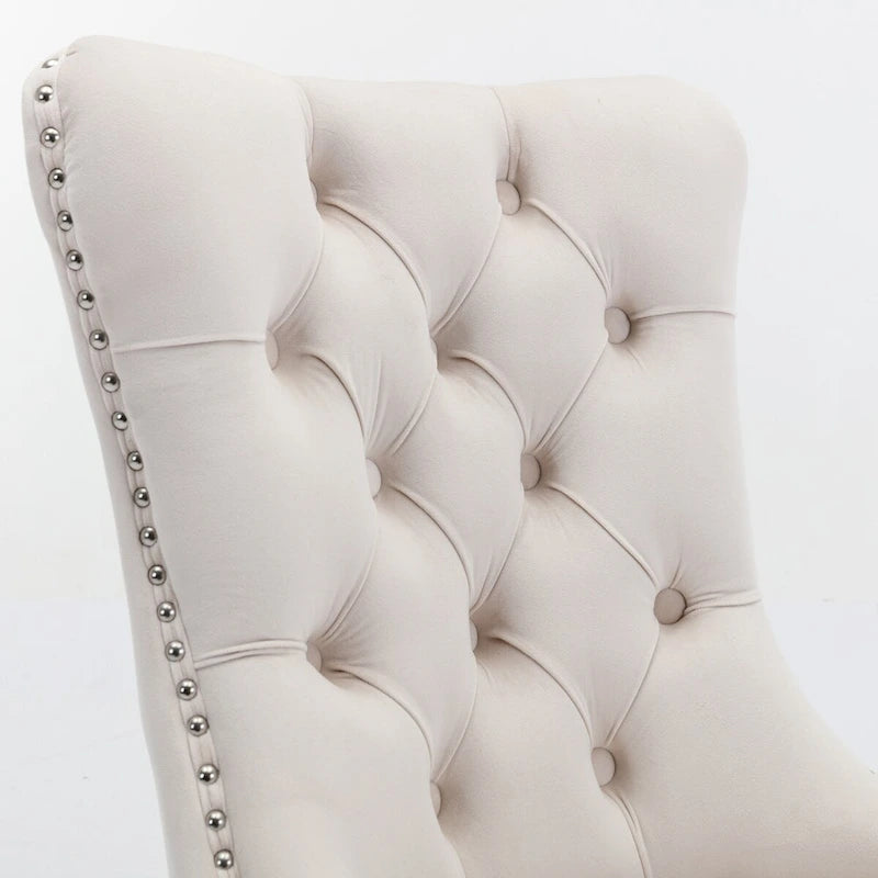 Chaise de salle à manger contemporaine haut de gamme en bois massif capitonné, revêtue de velours et dotée de pieds en acier inoxydable chromé, lot de 2