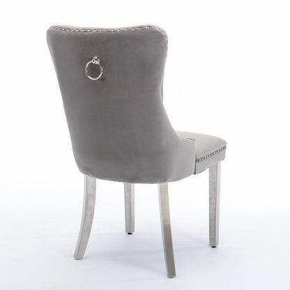 Chaise de salle à manger contemporaine haut de gamme en bois massif capitonné, revêtue de velours et dotée de pieds en acier inoxydable chromé, lot de 2